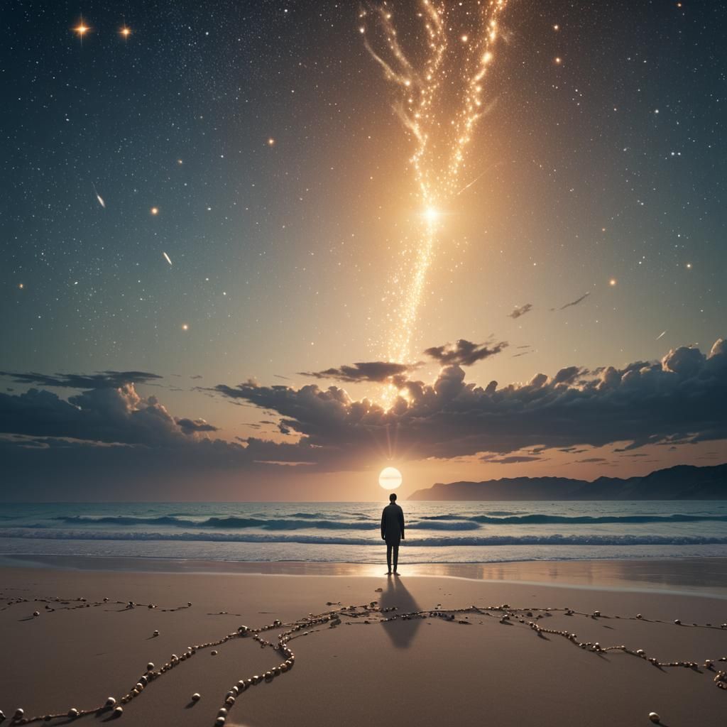 Celestial Pearl Beach: Space Fantasy Digital Art