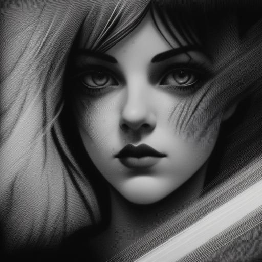 Use a bold, yet haunting, black and white line art style reminiscent of graphic novels or film noir.
Shift from bold lin...