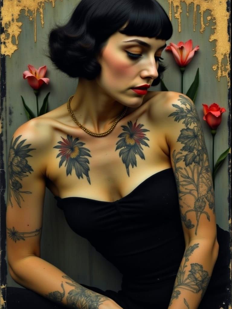 Nightclub Singer with Matrix Tattoo in Impasto Style