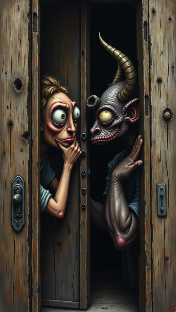 Demonic Figure Eavesdrops on Terrified Victim Beyond Wooden ...