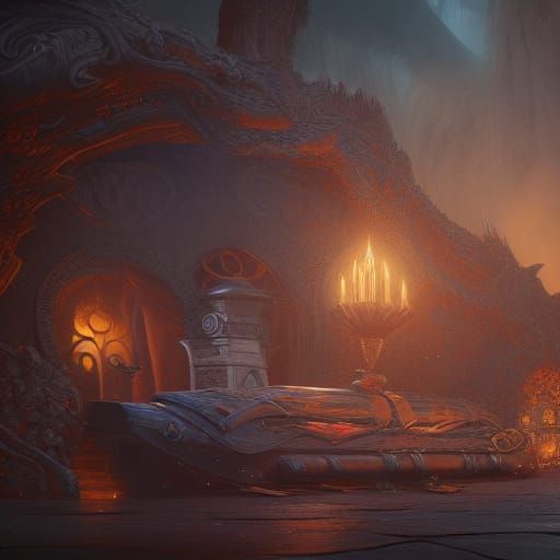 Detailed Coffin Matte Painting in Deep Color