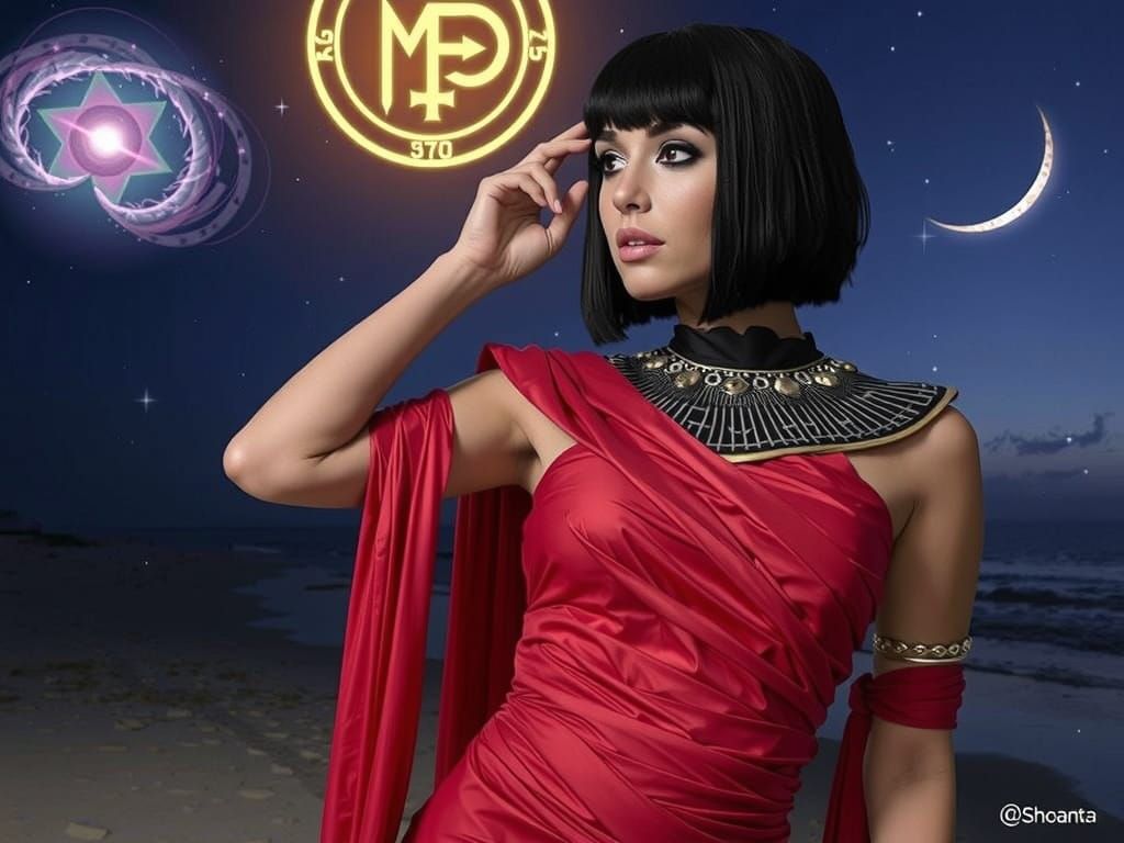 Mystical Woman in Red Dress, Ethereal Fantasy Style