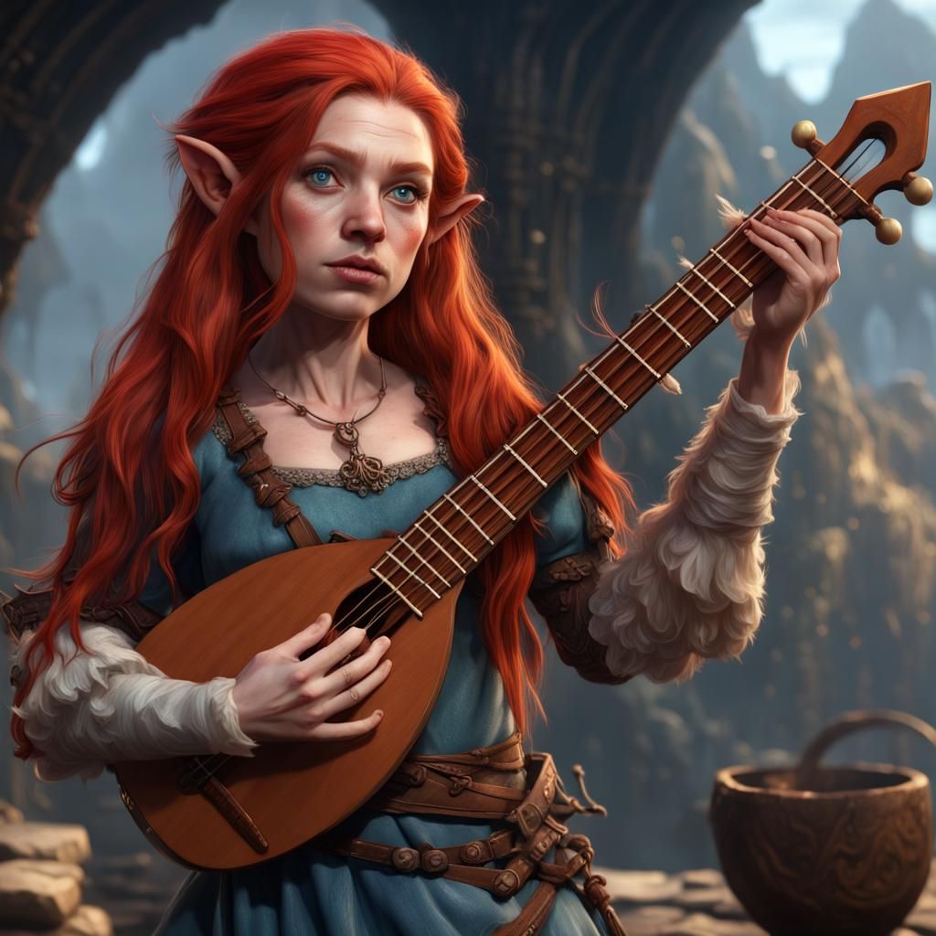 Halfling Bard with Lute: Fantasy Concept Art
