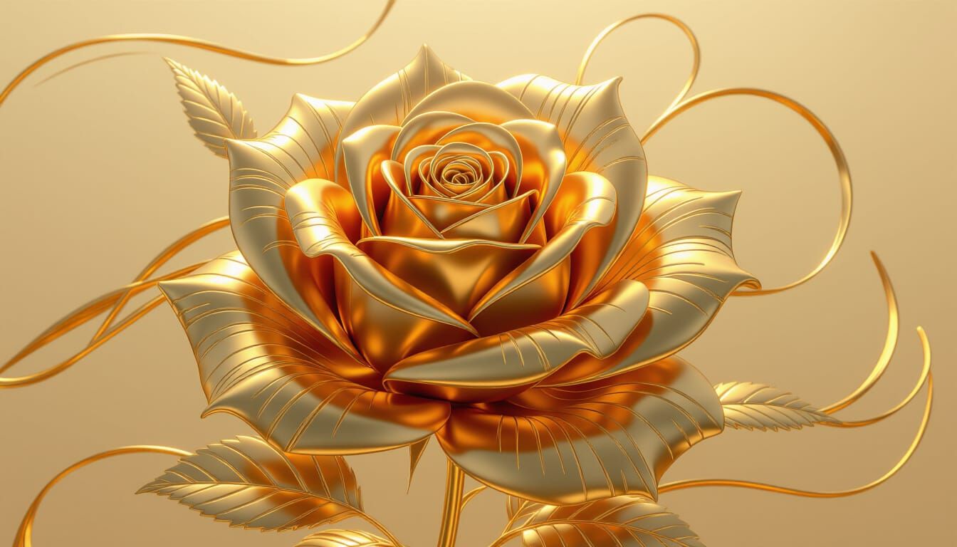 Liquid Gold Rose in Comic Book Art Style