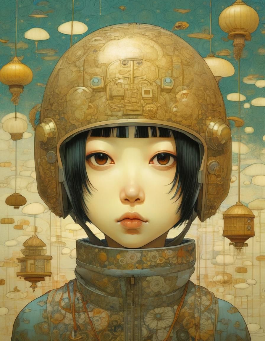 Helmet in Manga-Inspired Surrealist Style