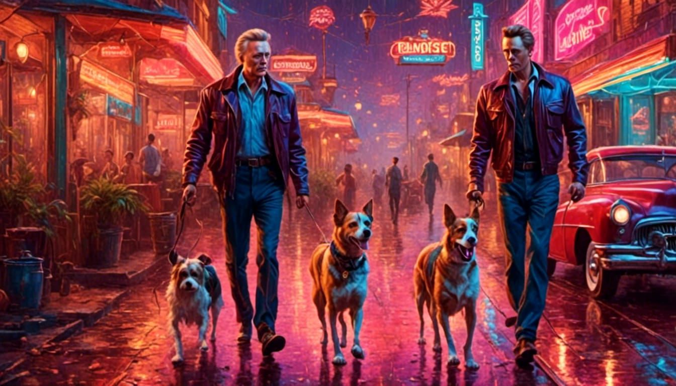 Christopher Walken Walks His Dog in Retro Style
