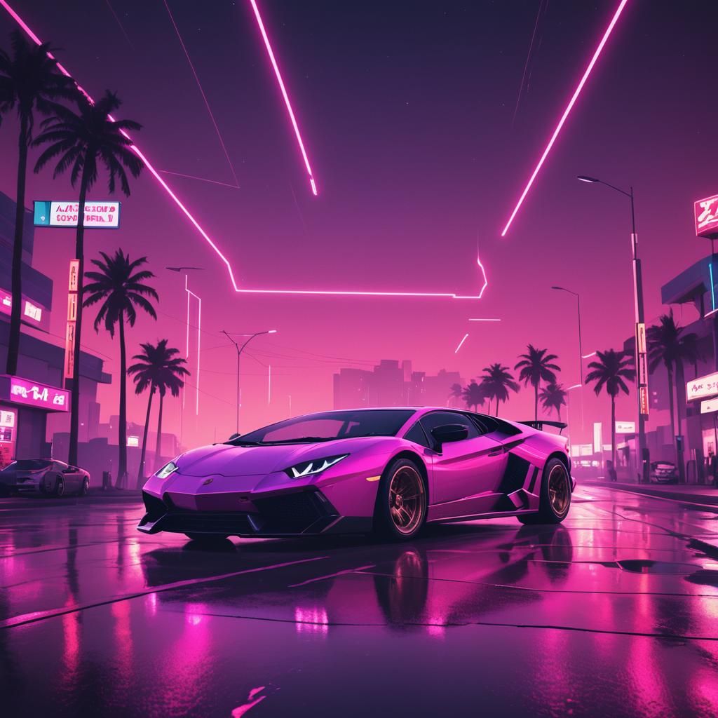 Lamborghini in Synthwave Neon Retro Style
