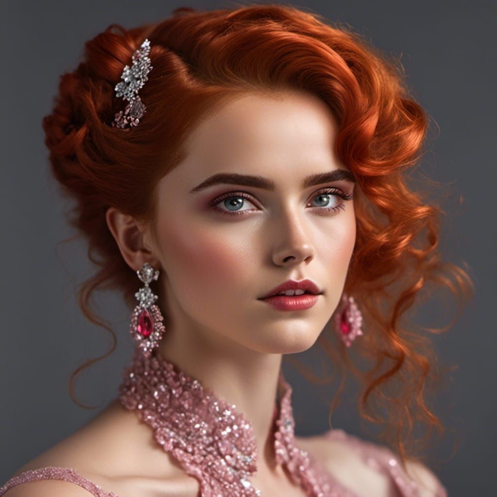 Glamorous Woman in Pink Gown, Digital Art