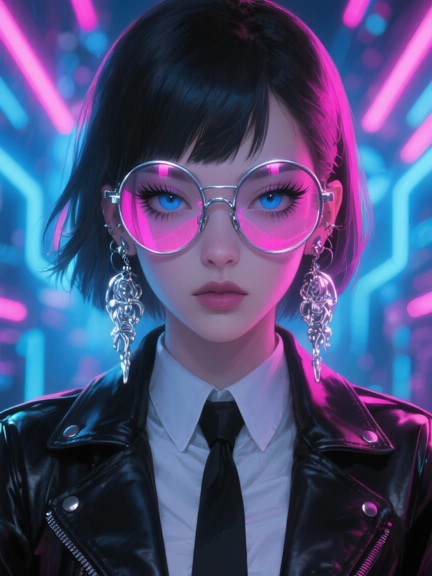 Futuristic Woman Portrait with Neon Cyberpunk Atmosphere