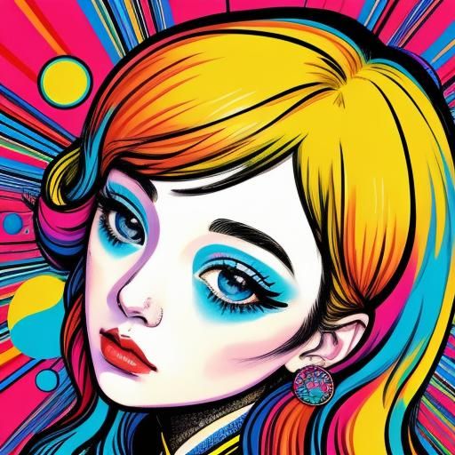 Pop Manga Woman Portrait in Abstract Style