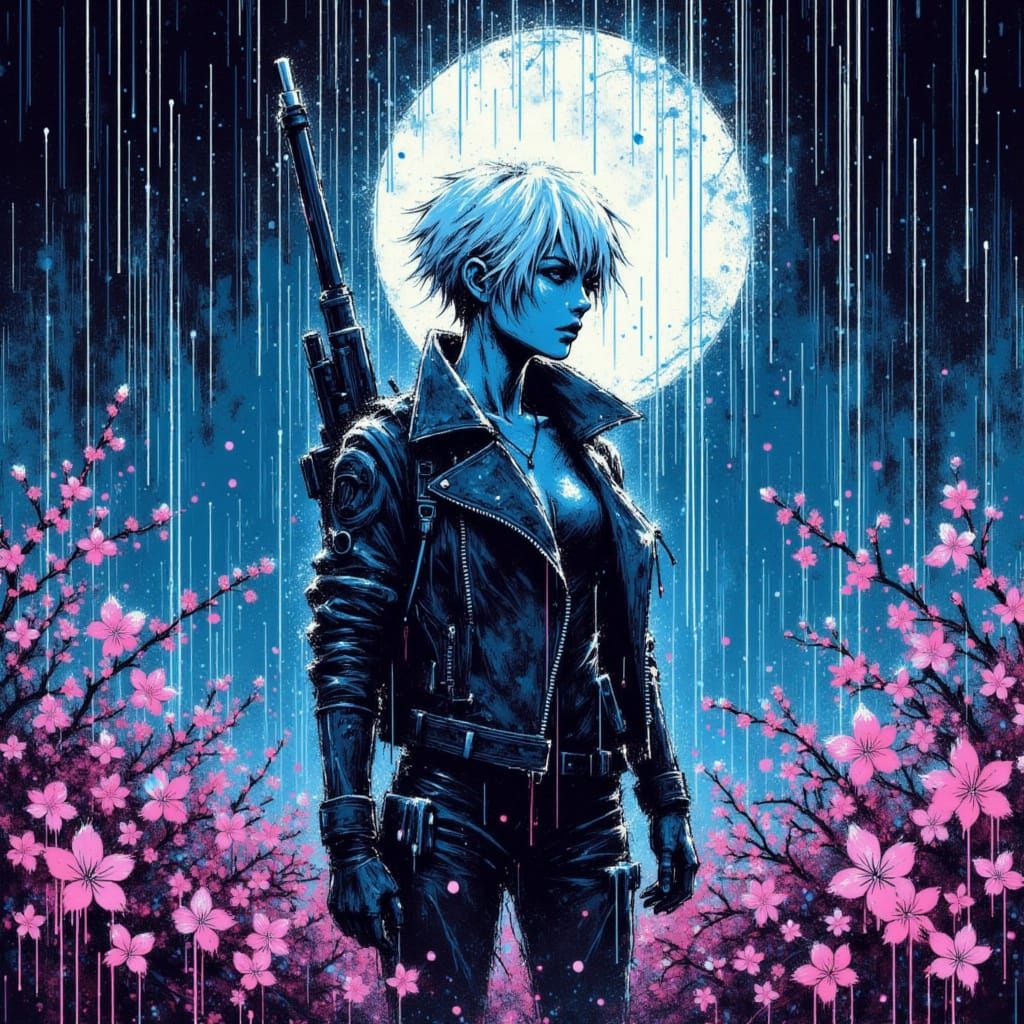 Cyberpunk Woman in Bioluminescent Forest