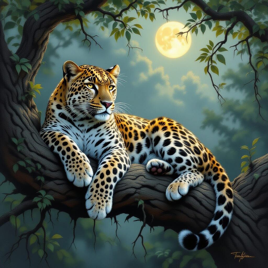 Majestic Leopard in Ethereal Fantasy Oil Painting