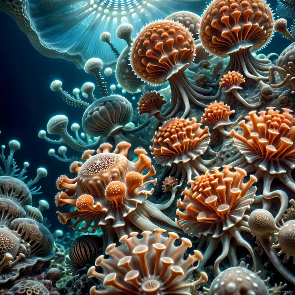 Hyperrealistic Alien Underwater Scene in Haeckel Style