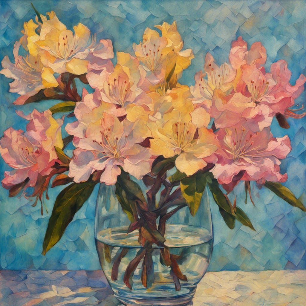 Rhododendron Still Life: Neo-Impressionist Oil Painting