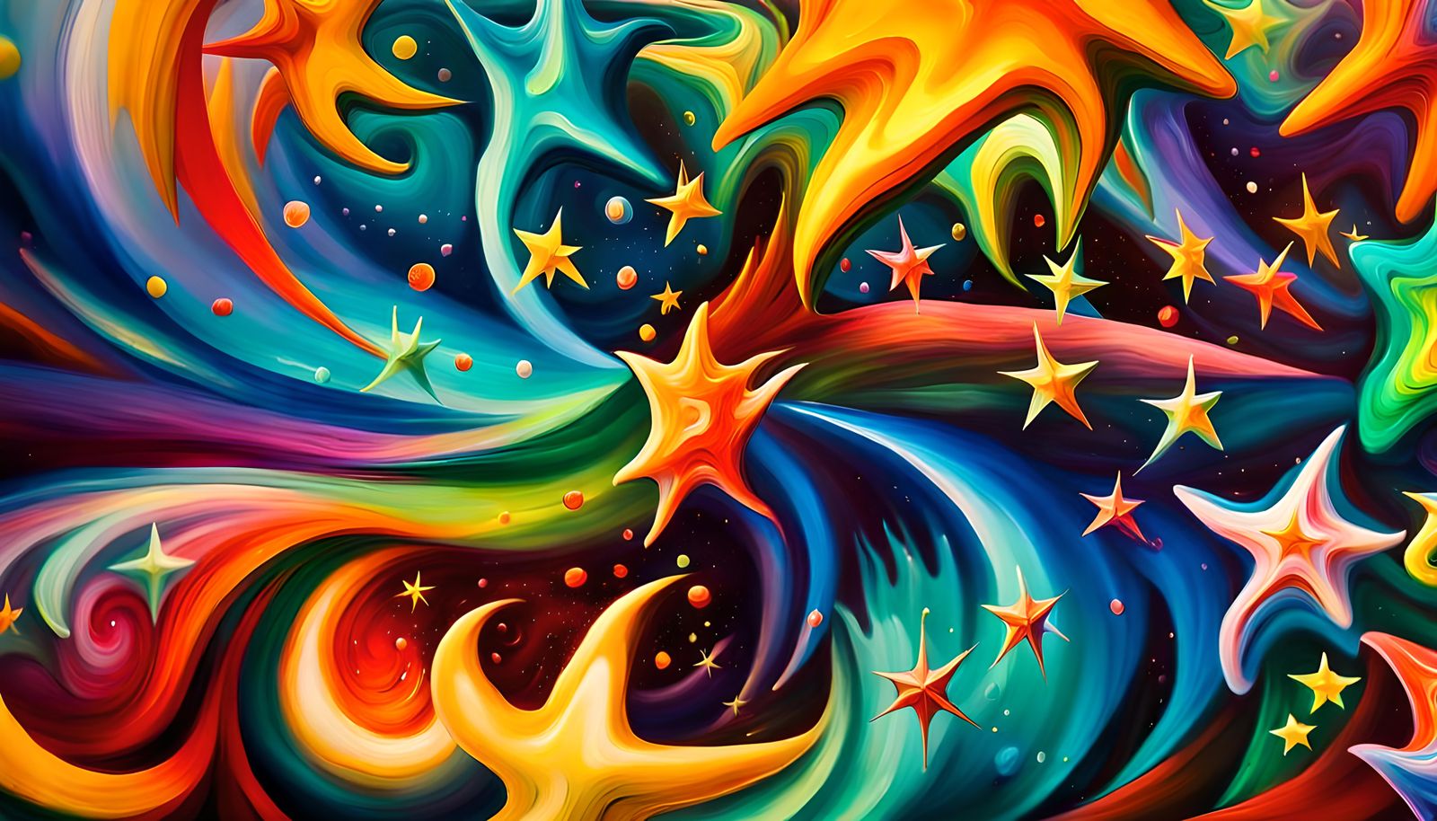 Swirling Stars in Electromagnetic Maelstrom as Impasto Paint...