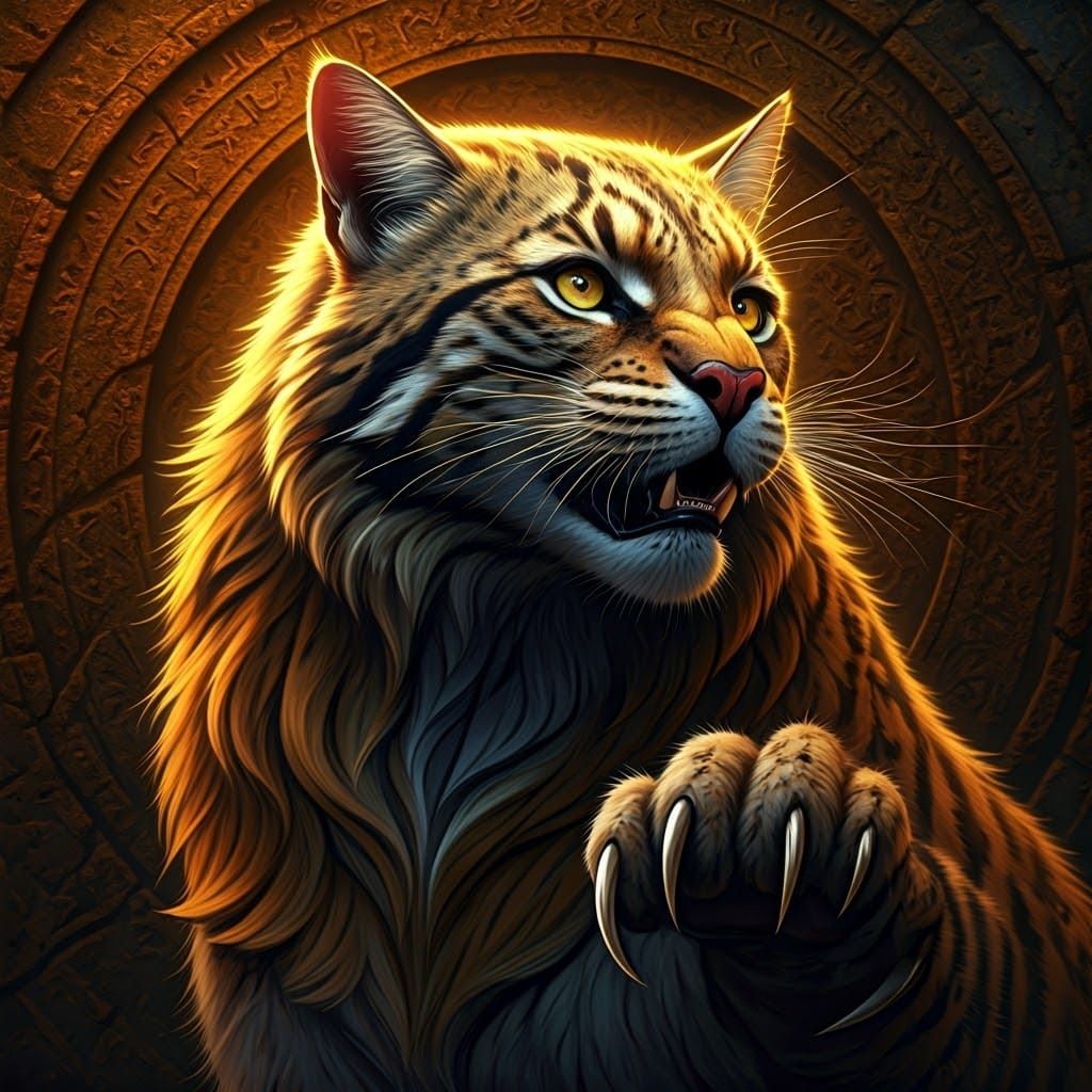 Fierce War Cat with Sabertooth Fangs