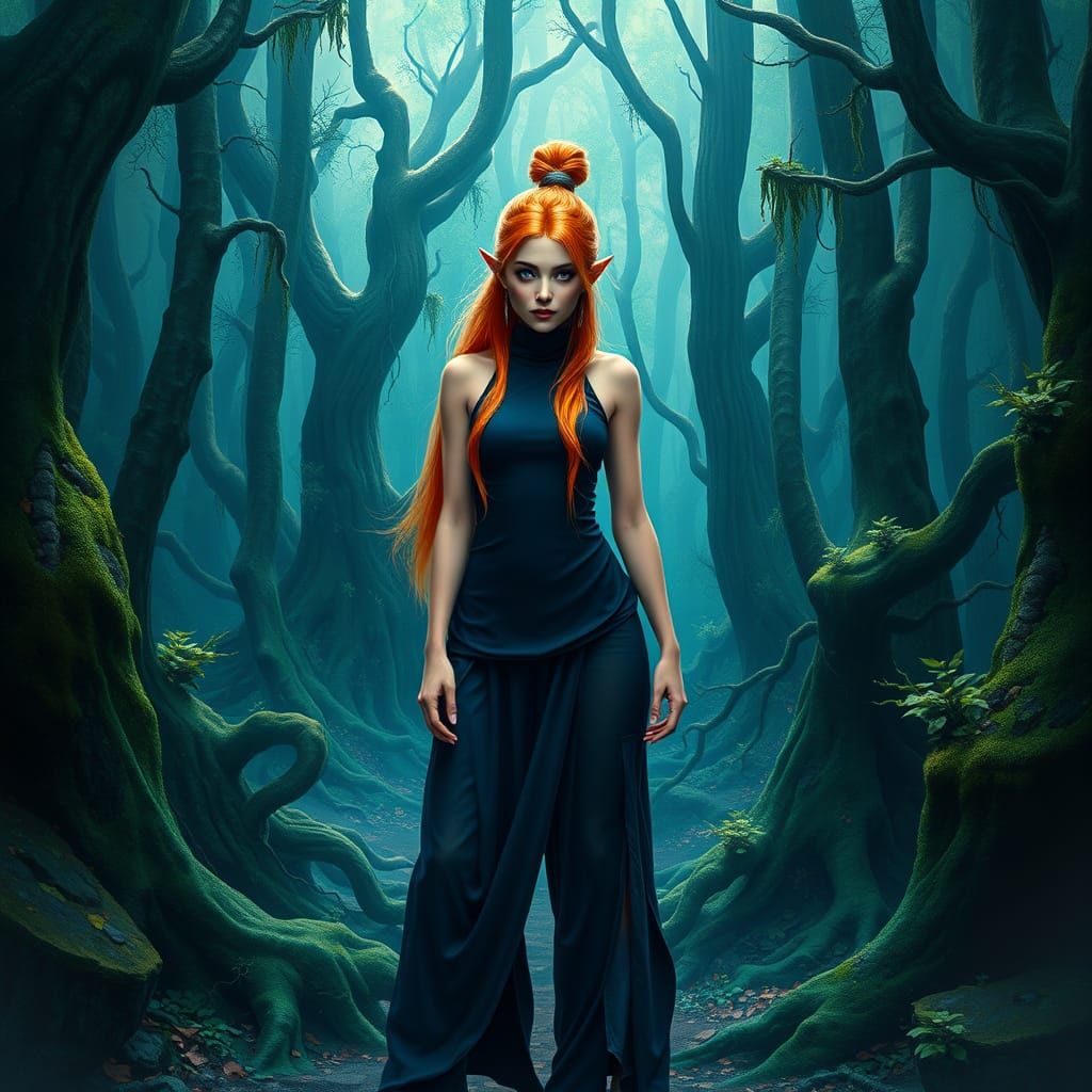 Elegant Elf Druid in Ancient Forest Wonderland