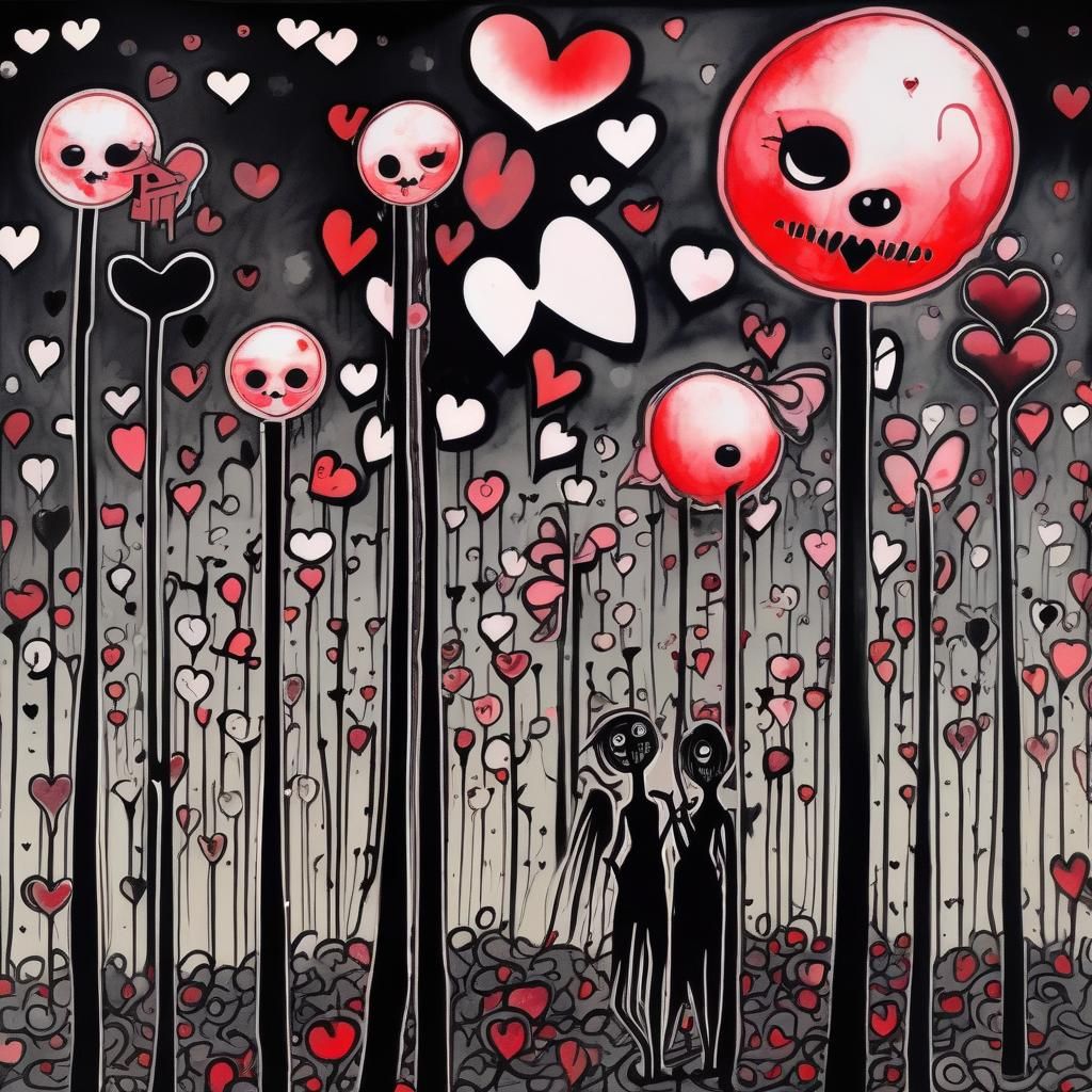 Creepy Fairies with Black Hearts in Candycore Style