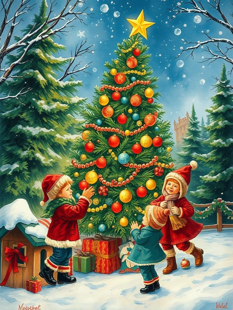 Soviet New Year's Postcard Illustration in Epic Impressionis...