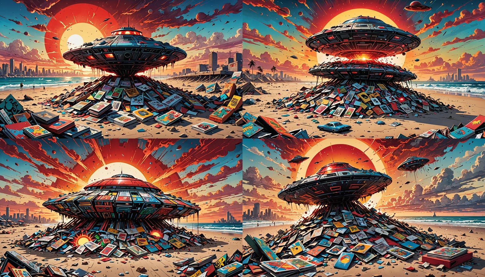 Comic Books and UFOs on the Beach in Graffiti Art