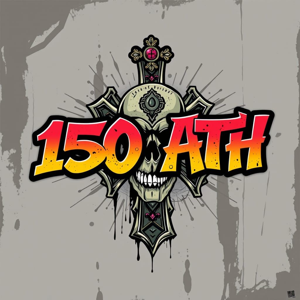 Vibrant Graffiti Sign with Skull and Cross