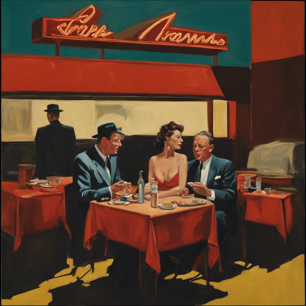 No words on the building Frank Sinatra eating steak with Ava Gardner in Las Vegas Edward Hopper film noir Pollock, Wille...