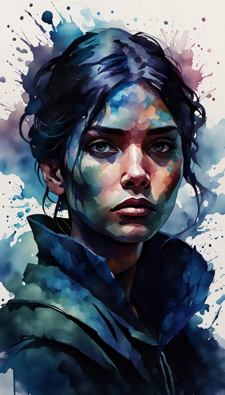 Moody Watercolor Silhouette Portrait with Dynamic Lighting