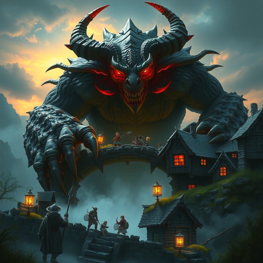 Benevolent Horned Creature Repairs Village Bridge