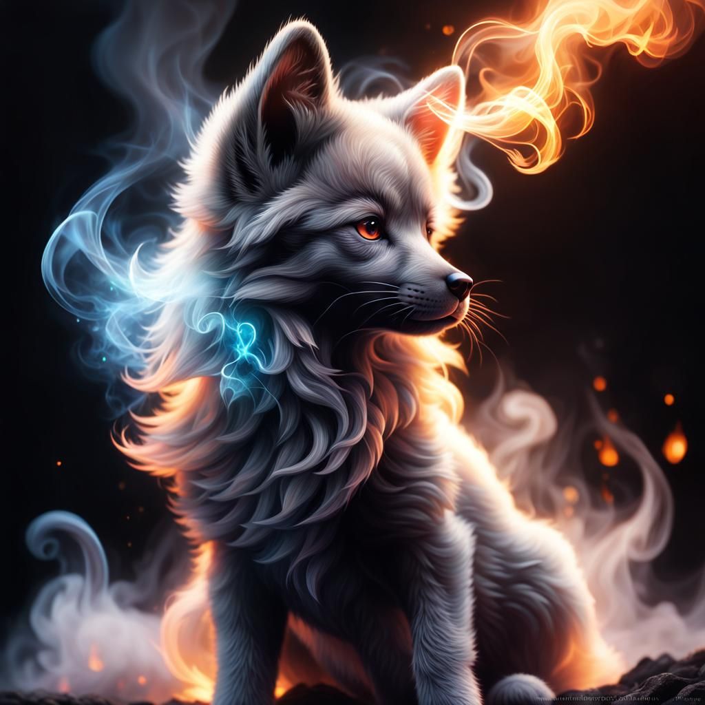 Ethereal Fox Pup Formed of Smoke and Light