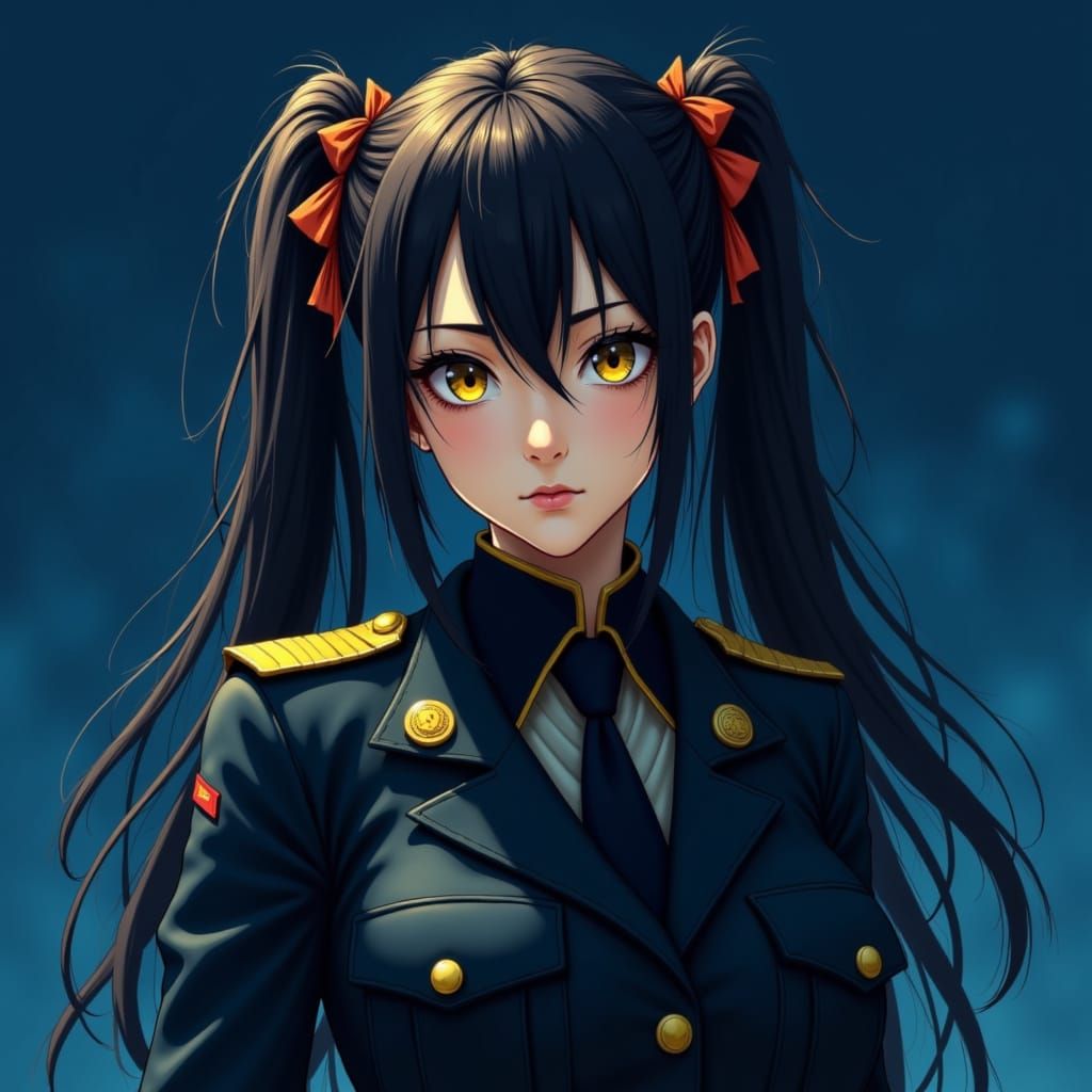 Confident Female Soldier in Dramatic Military Uniform