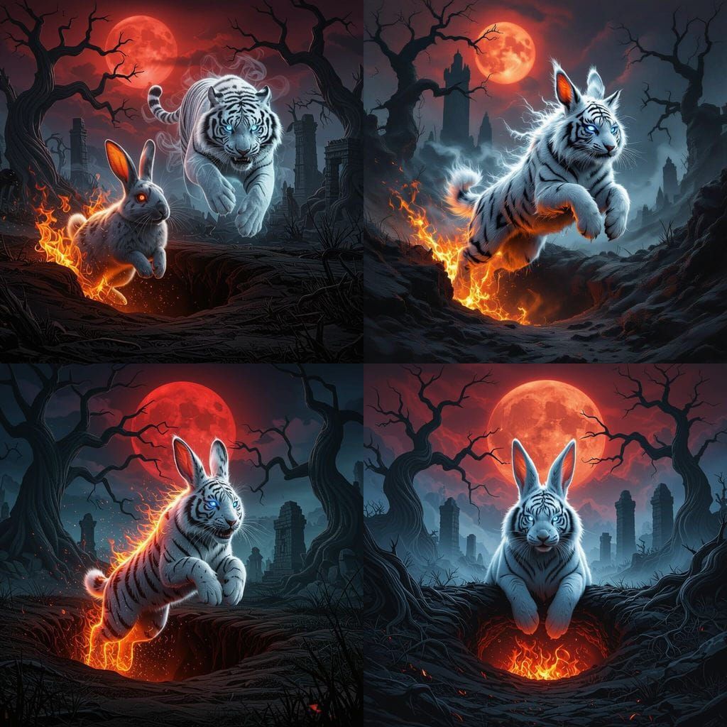 Fire Rabbit Transforms Into Ethereal Snow Tiger