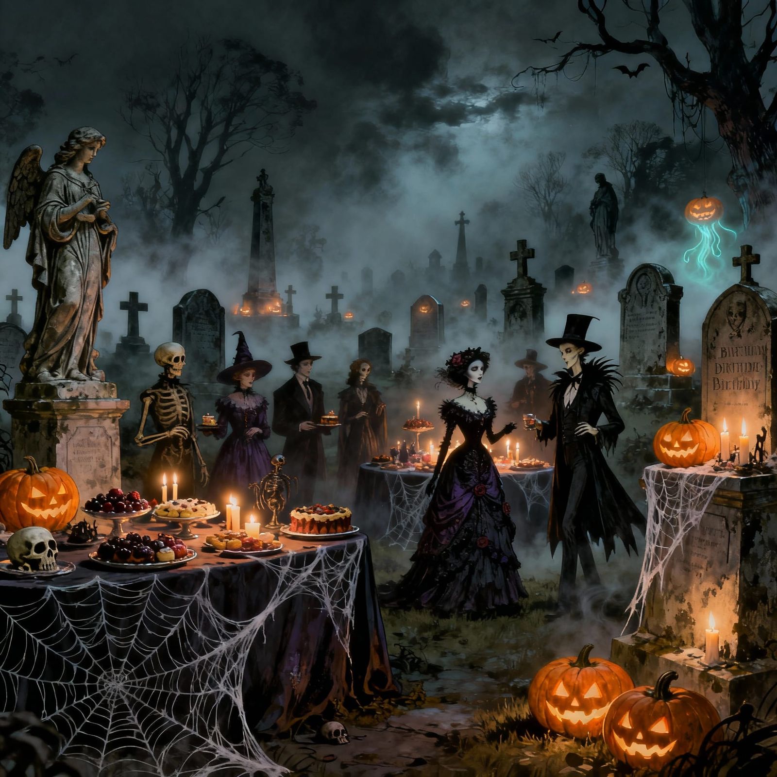 Spooky Cemetery Birthday Party in Dark Fantasy Style