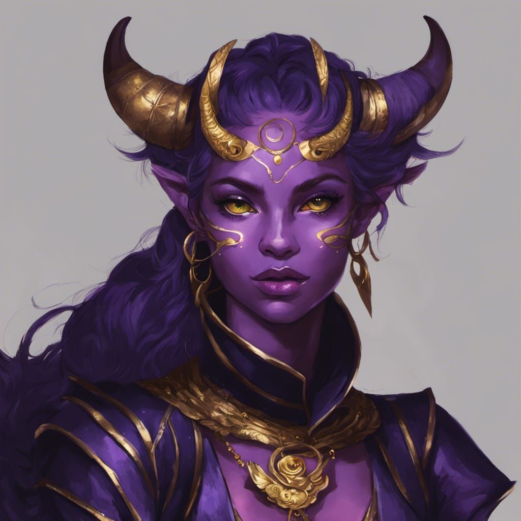 Purple Tiefling with Gold Accents in Fantasy Art