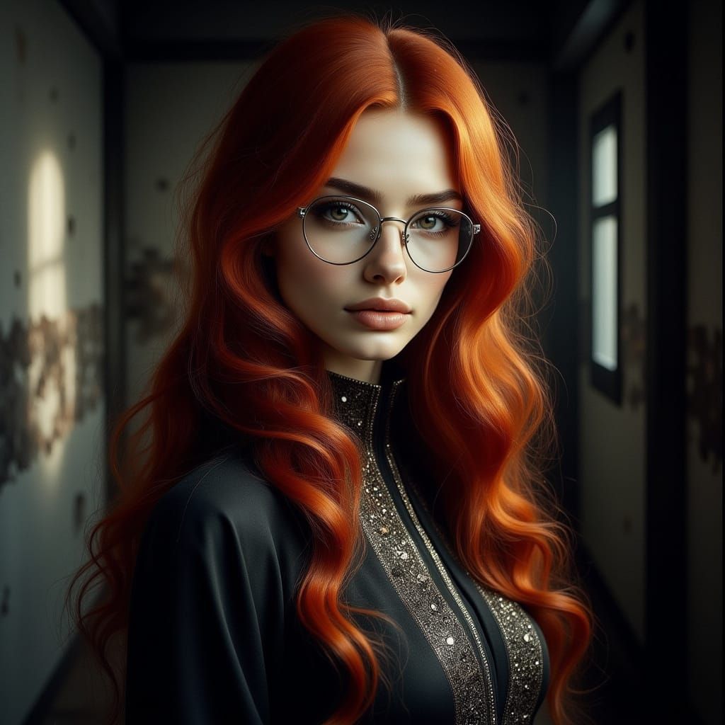 Elegant Woman in Moody Office Setting