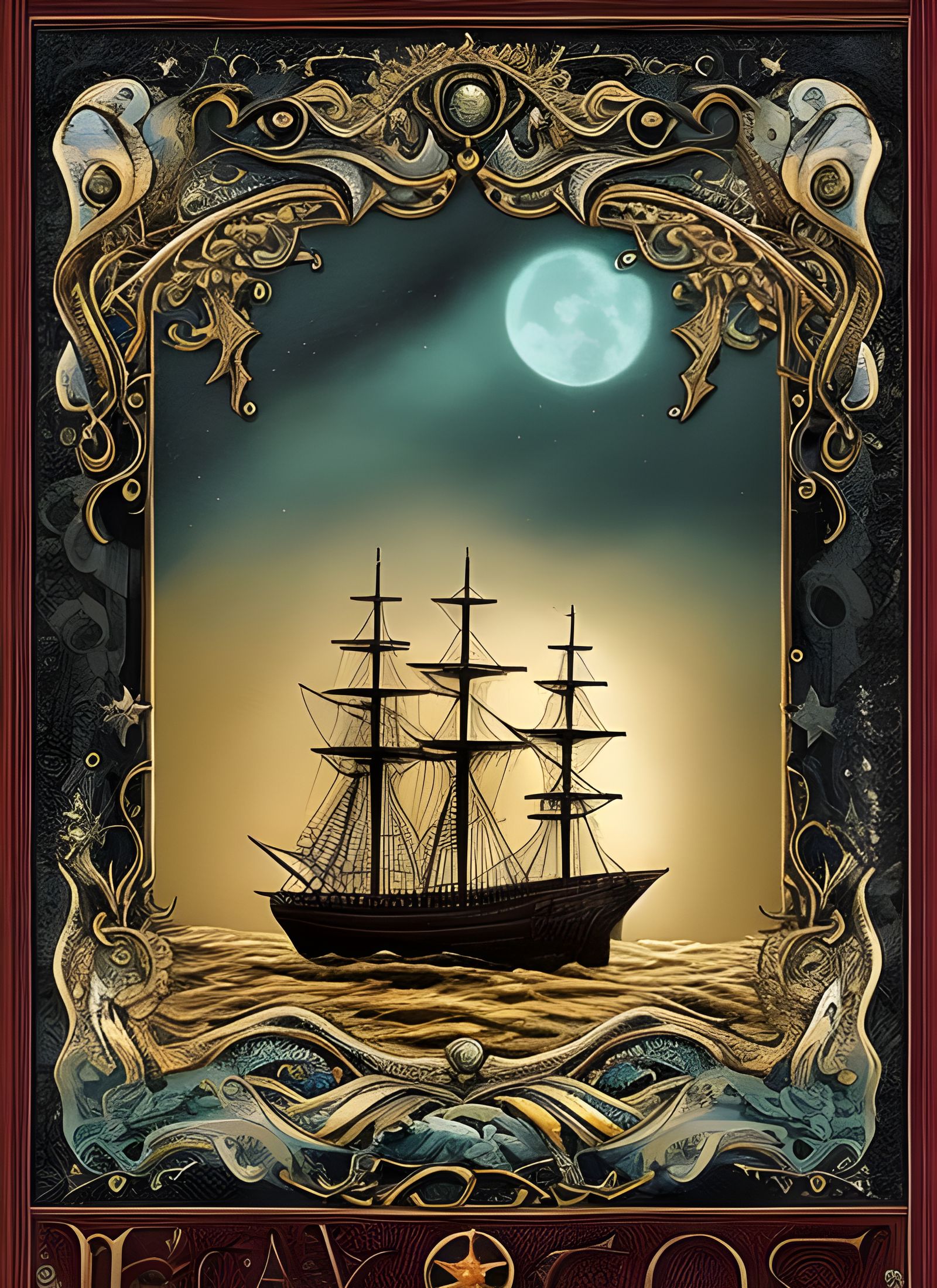 Pirate Ship in Stormy Sea: Storybook Illustration