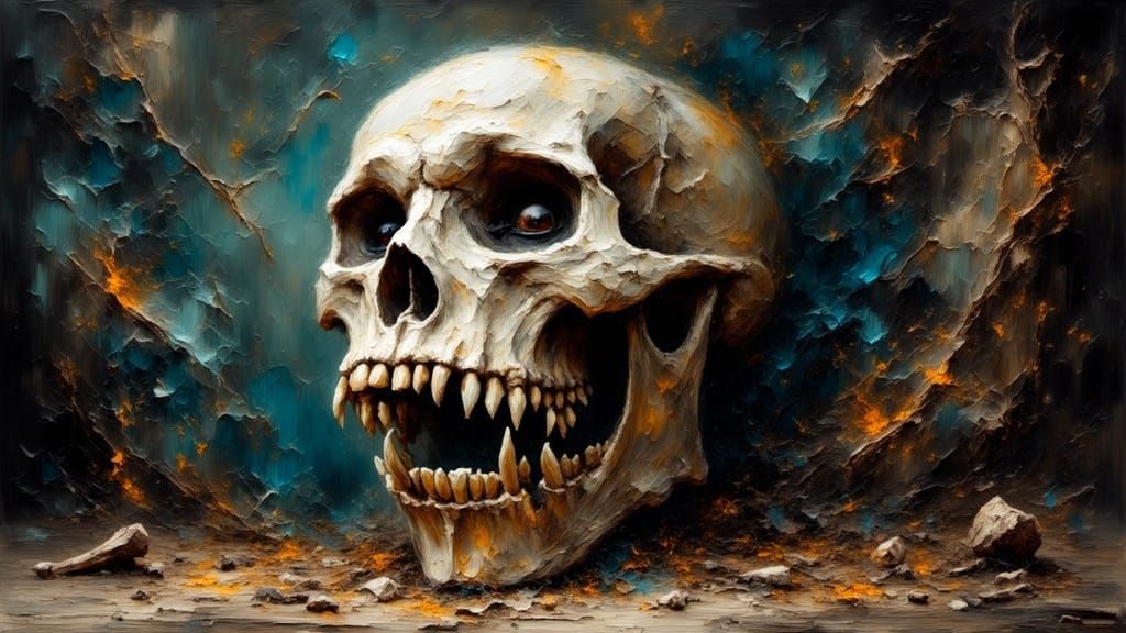 Phantom Skull in 1901, Surreal Diabolical Oil Painting