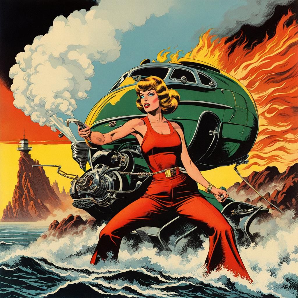 70s Comic Book Woman in a Pulsating Seascape