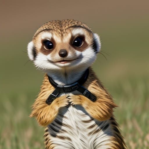 A Meerkat with braces smiling cheerfully