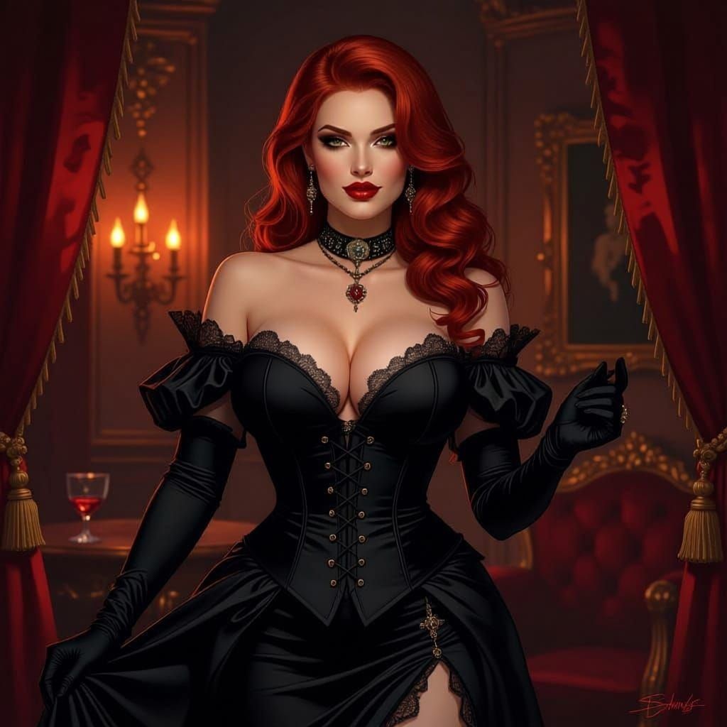 Busty Redhead Vampire Runs Victorian Brothel