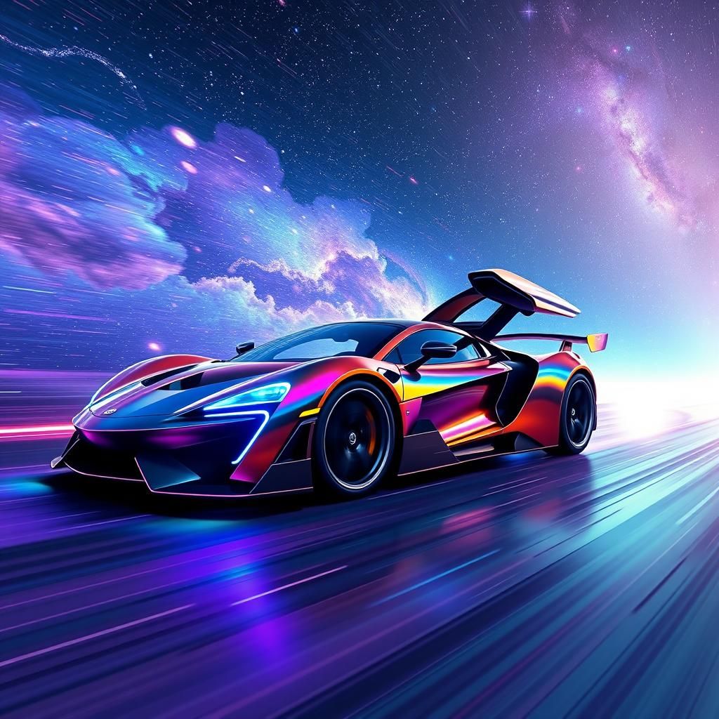 Futuristic Sports Car in Milky Way Galaxy