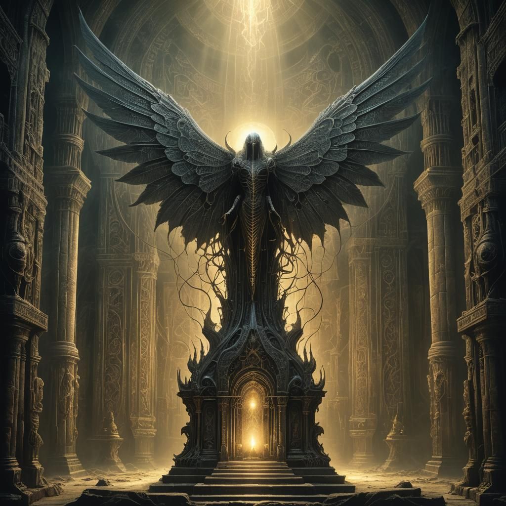 Glowing Winged Lamp on Ancient Altar