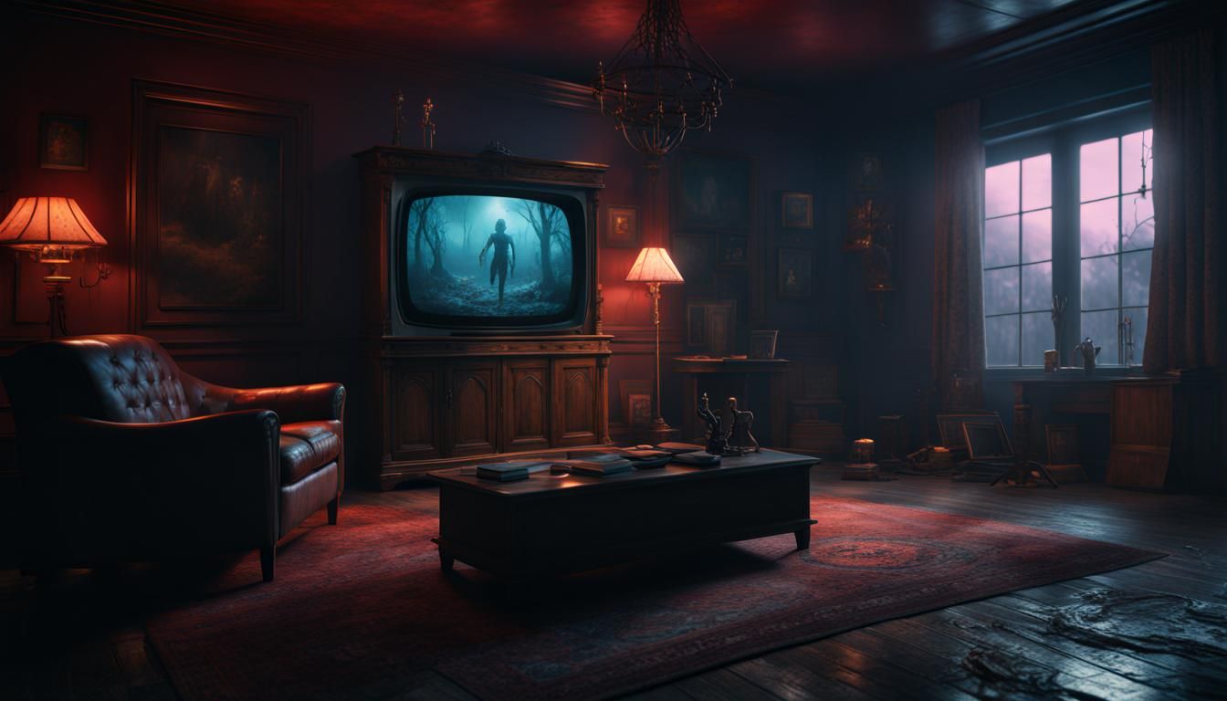 Creepy Dark Living Room in Detailed Matte Painting