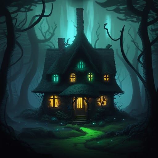 Mystical Cottage in a Dark Enchanted Forest