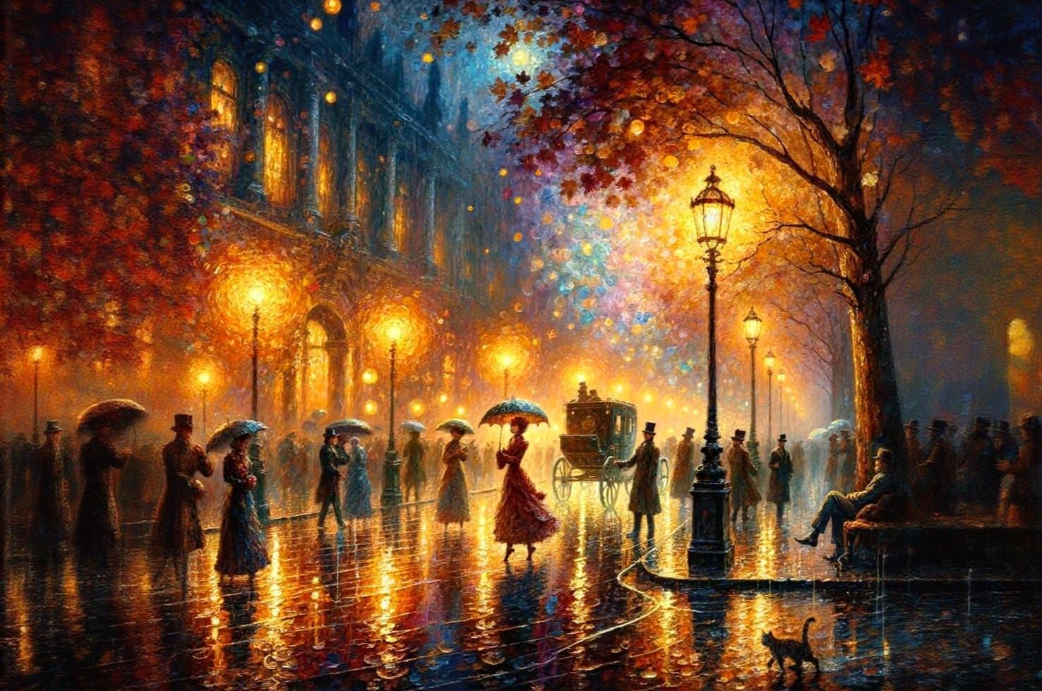 Impressionist London Night in Heavy Rain