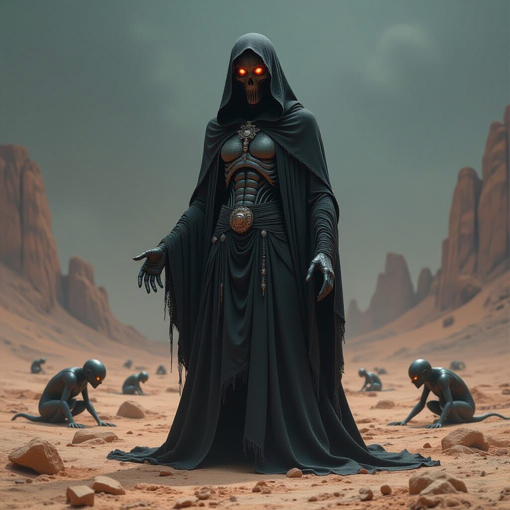 Distorted Humanoid Figure in a Surreal Landscape