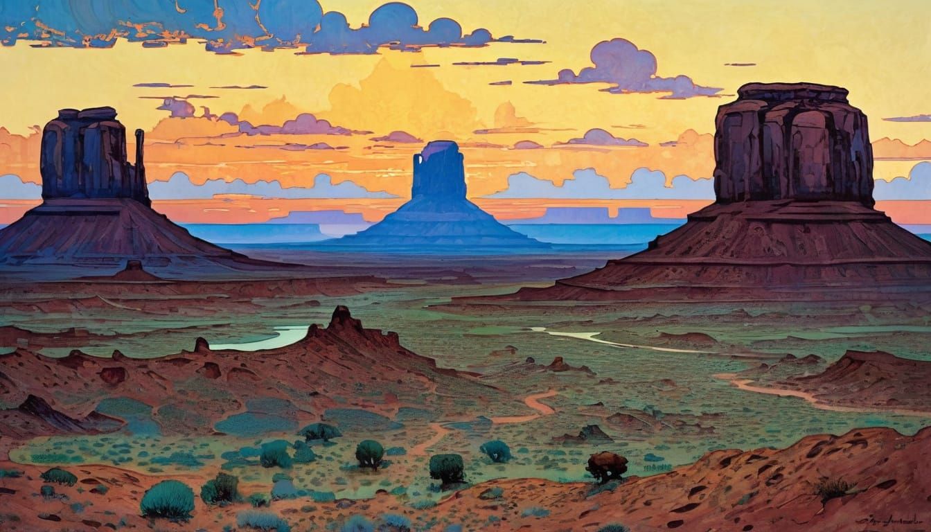 Monument Valley Sunset Painting in the Style of Masters