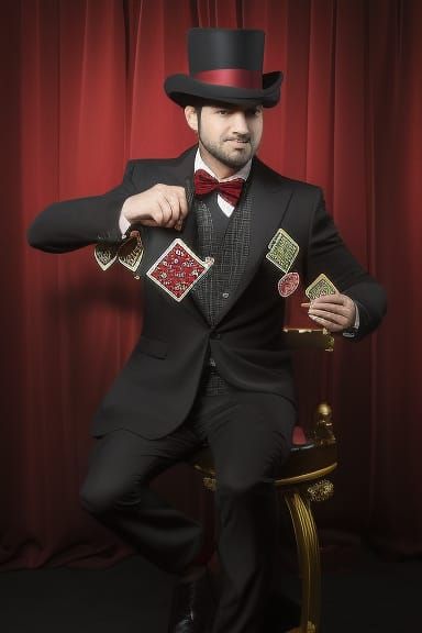Circus Magician Card Trick in Hyperdetailed Style