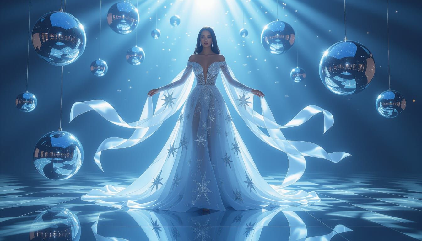 Cosmic Dreamscape of Amara in Star-Embroidered Organza