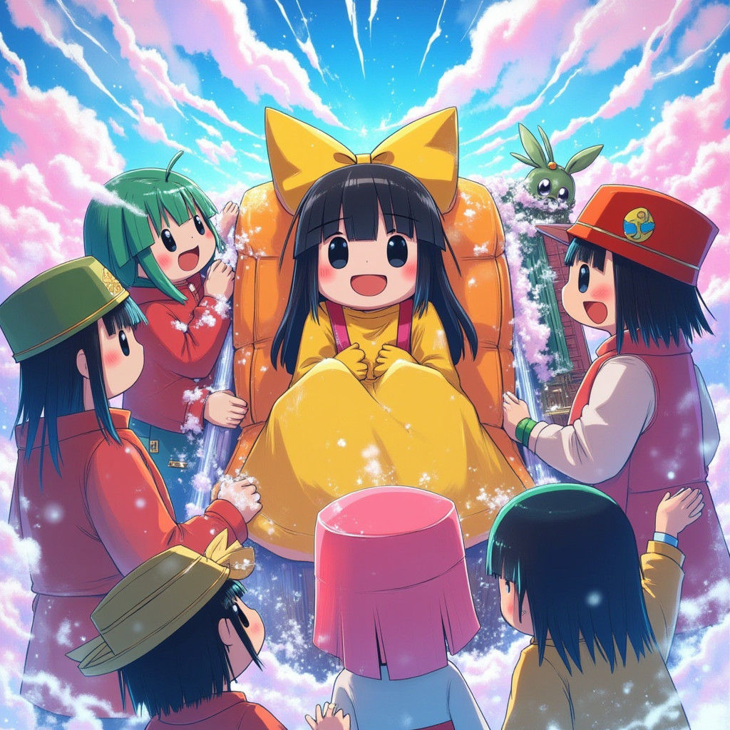 Girls Inflating Friend in Anime Style