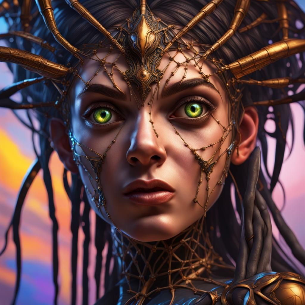 Hyperrealistic Arachne Portrait in Detailed Splash Art
